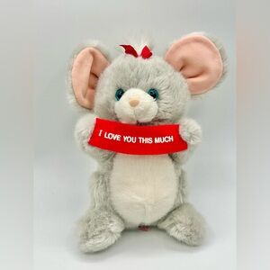 Vintage Russ Berrie Mouse I Love You This Much Plush Toy Gray 10”